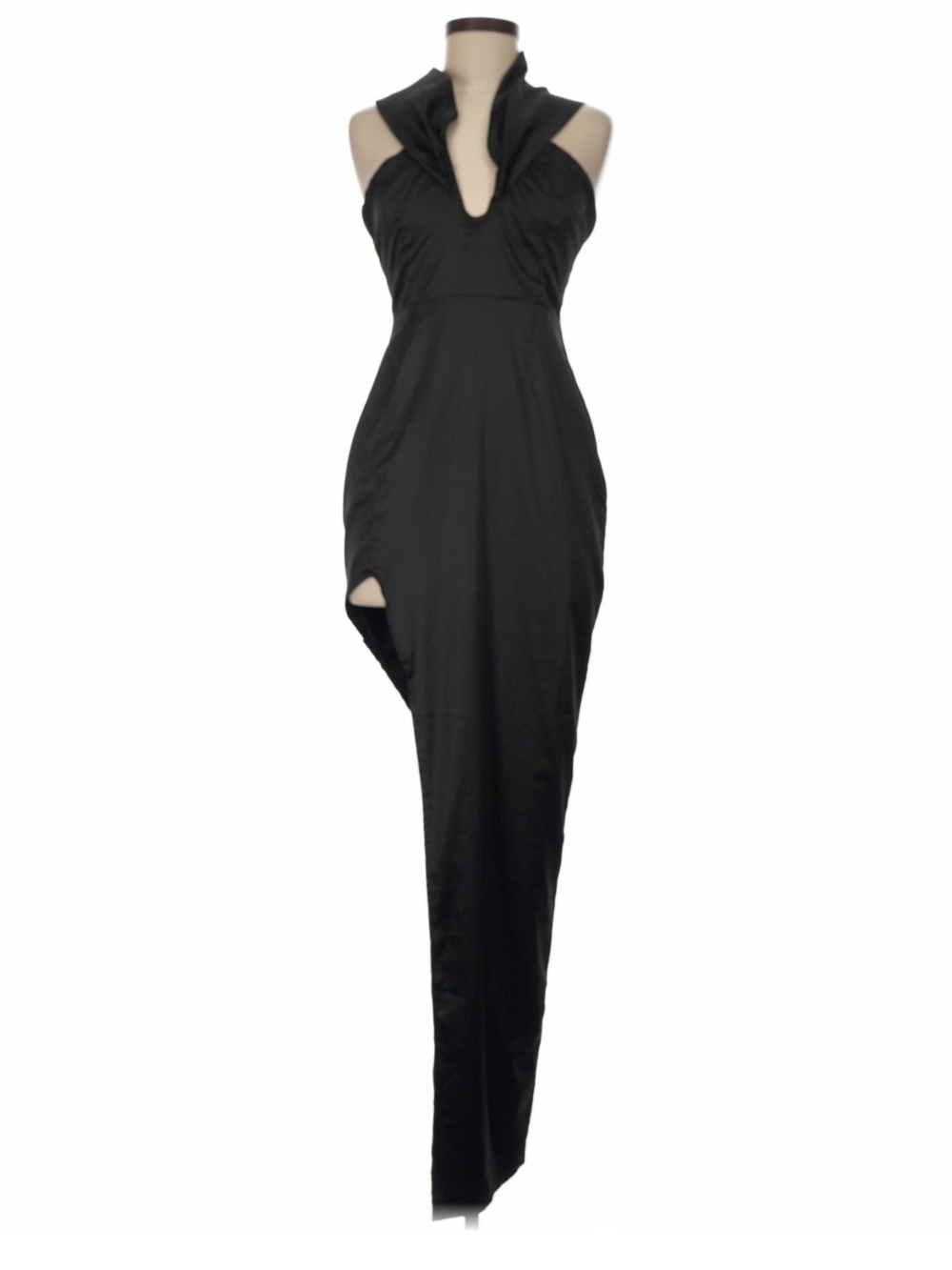 Fashion Nova Black Asymmetrical Halter Gown